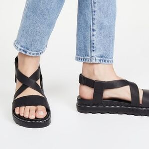 Sorel Womens Roaming Criss Cross Black Leather studded Sandals Size 7